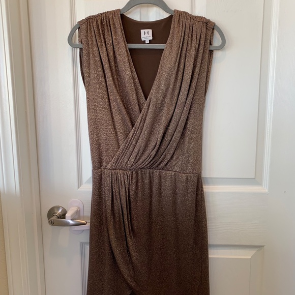Halston Heritage short gold thread w brown dress, sz 4 - Picture 3 of 6
